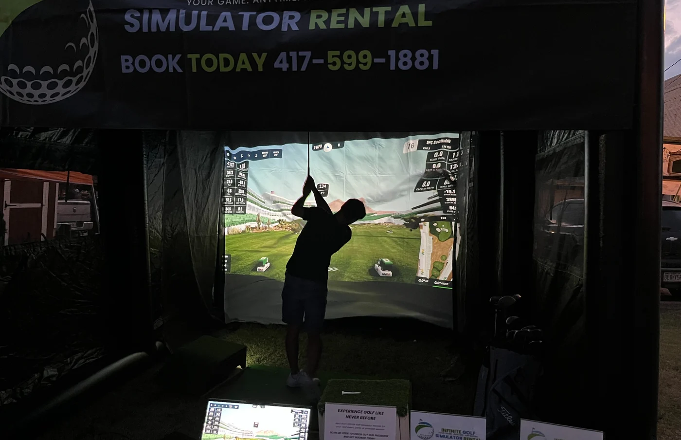 Night event golf simulator setup